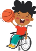 Illustration of a child wheelchair user playing basketball.